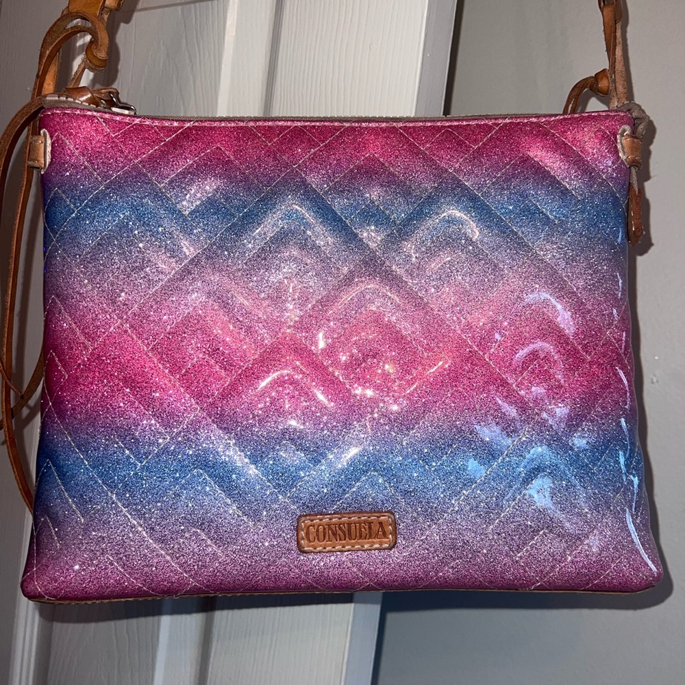 Consuela Glittery Pink and Blue Crossbody Bag